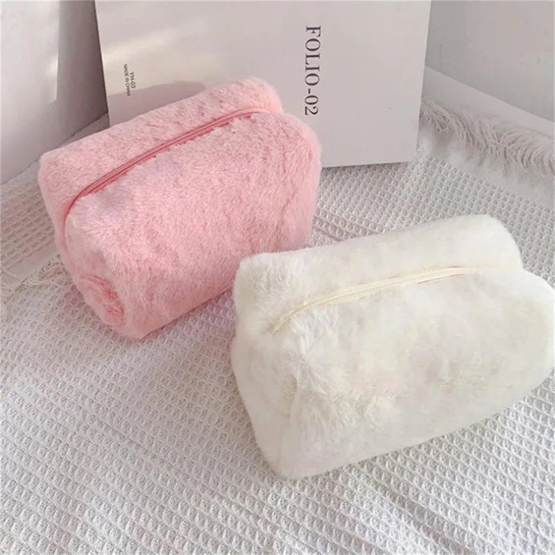 Fur Makeup Bags for Women Soft Travel Cosmetic Bag Organizer Case Young Lady Girls Make up Case Necessaries 1 Pc Solid Handbags