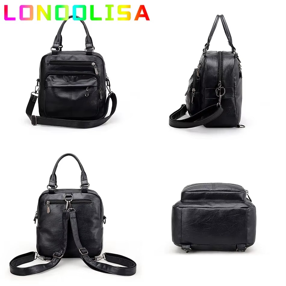 Many Pocket Vintage Women Backpacks PU Leather Backpack Shoulder Bags for Women Female Back Pack Rucksack Feminine Mochilas