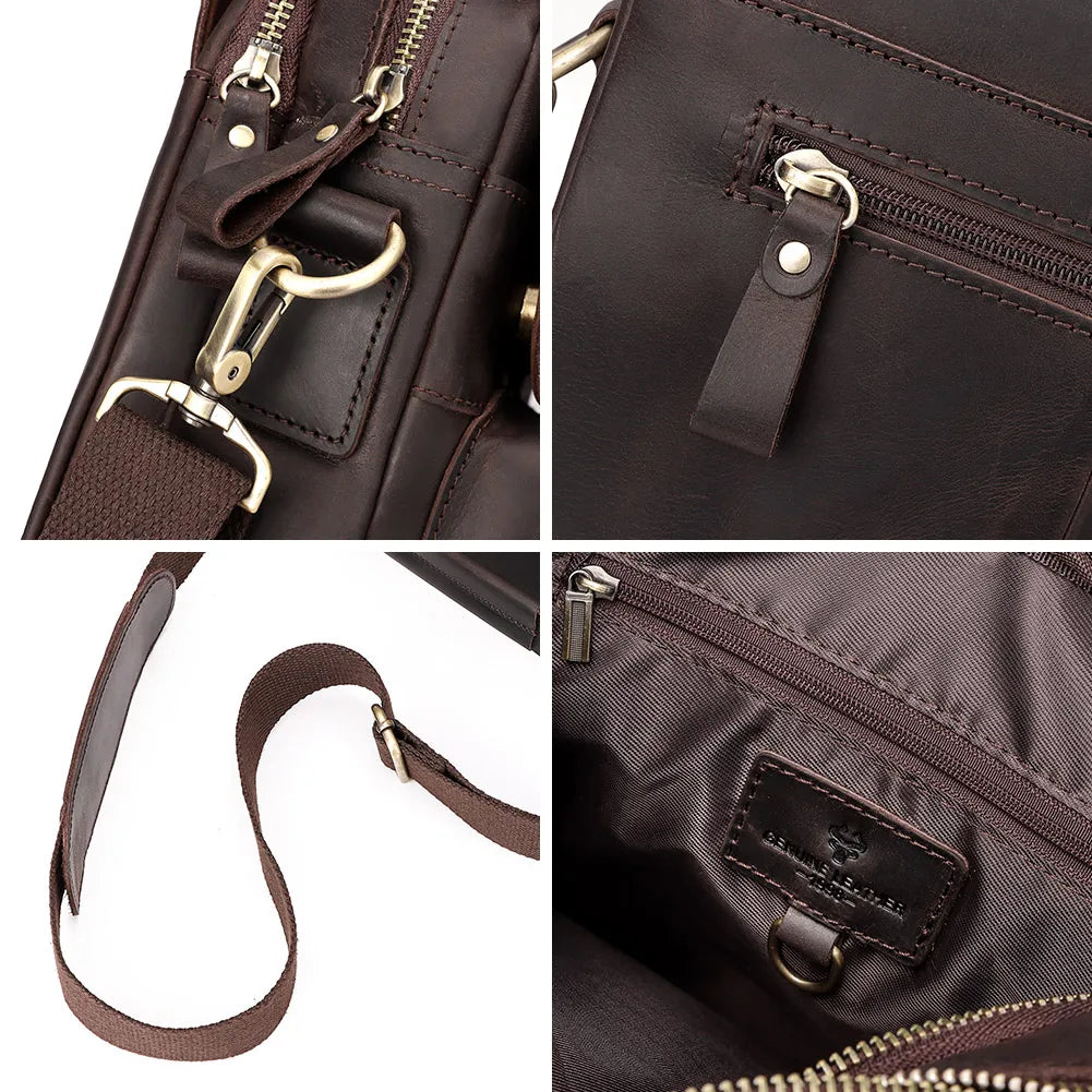Crazy Horse Leather Men'S Shoulder Bag Vintage Messenger Bags Bolsos Male Crossbody Bags Man'S Quality Handbag Sling Bag Travel