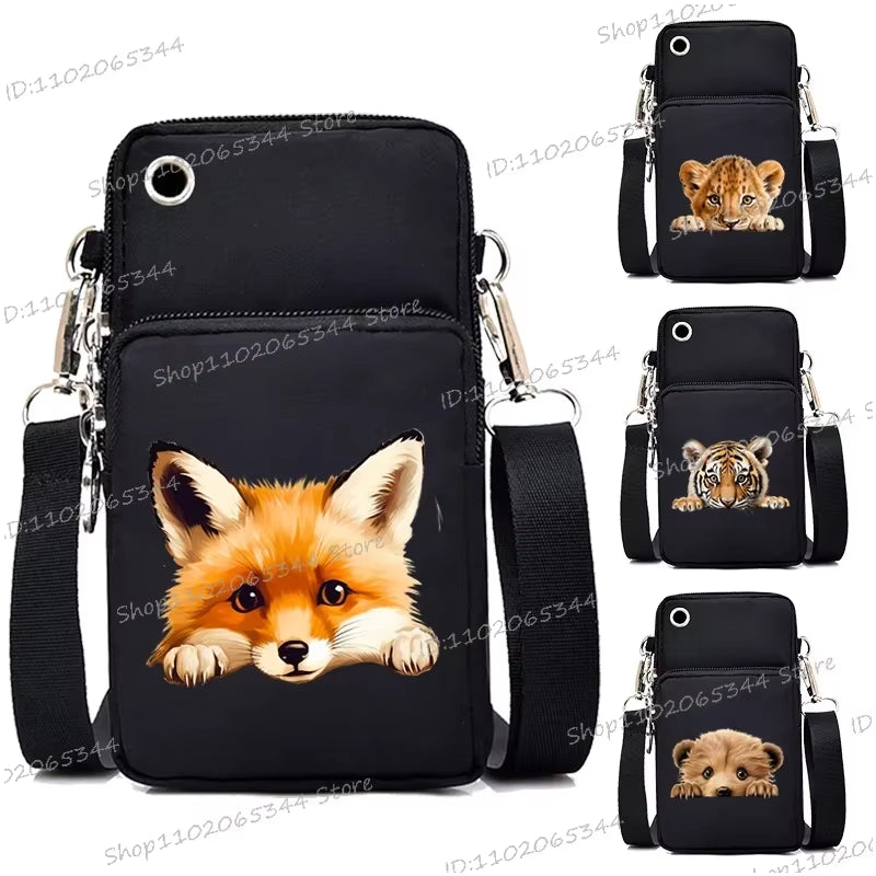 Watercolor Animal Women Mini Mobile Phone Bag Cute Fox Lion Panda Cartoon Series Teen Shoulder Bag Women Small Crossbody Bags