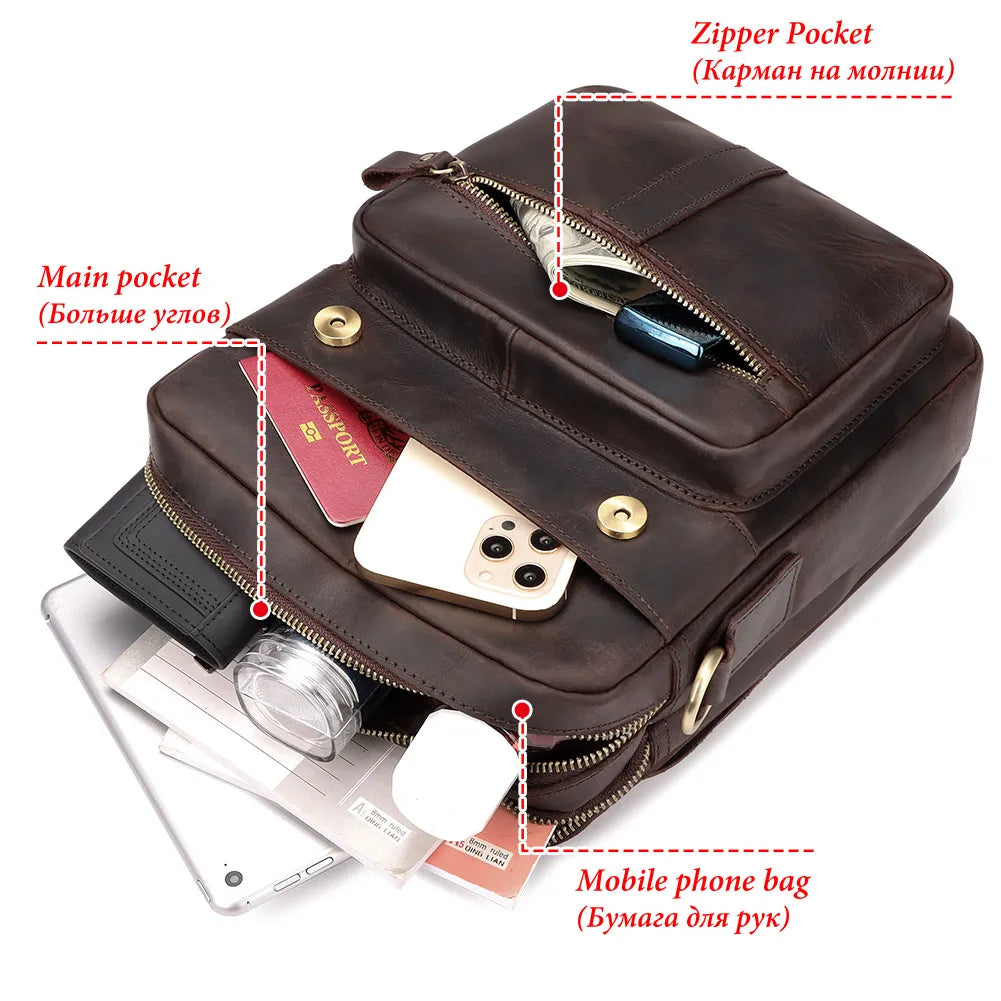 Crazy Horse Leather Men'S Shoulder Bag Vintage Messenger Bags Bolsos Male Crossbody Bags Man'S Quality Handbag Sling Bag Travel