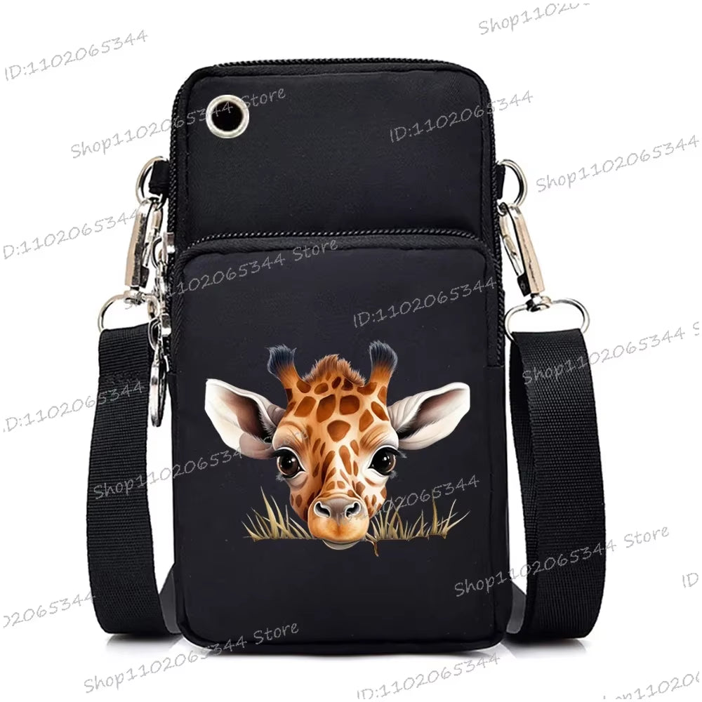 Watercolor Animal Women Mini Mobile Phone Bag Cute Fox Lion Panda Cartoon Series Teen Shoulder Bag Women Small Crossbody Bags