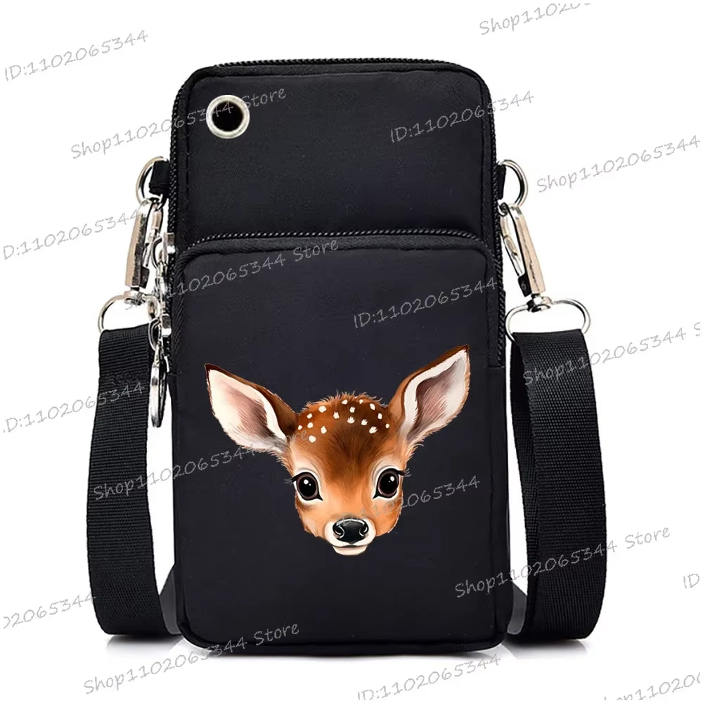 Watercolor Animal Women Mini Mobile Phone Bag Cute Fox Lion Panda Cartoon Series Teen Shoulder Bag Women Small Crossbody Bags