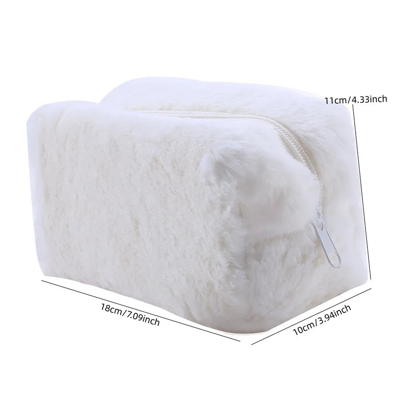 Fur Makeup Bags for Women Soft Travel Cosmetic Bag Organizer Case Young Lady Girls Make up Case Necessaries 1 Pc Solid Handbags
