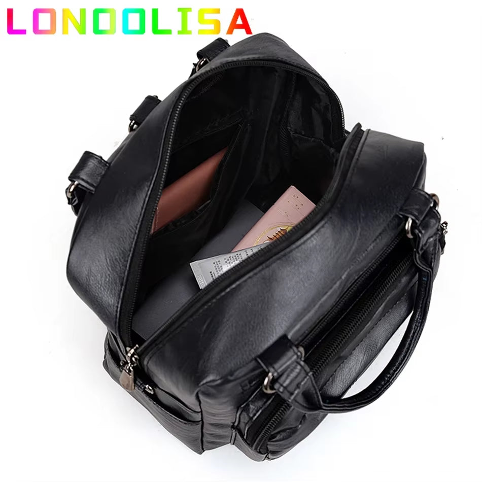 Many Pocket Vintage Women Backpacks PU Leather Backpack Shoulder Bags for Women Female Back Pack Rucksack Feminine Mochilas