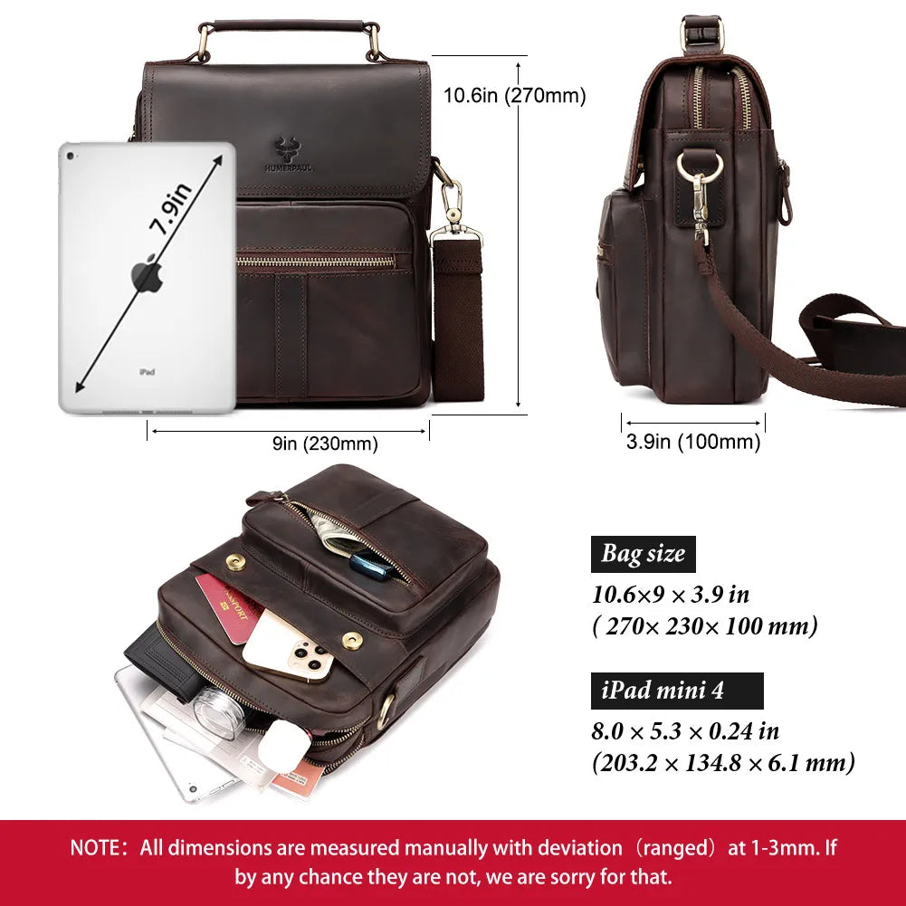 Crazy Horse Leather Men'S Shoulder Bag Vintage Messenger Bags Bolsos Male Crossbody Bags Man'S Quality Handbag Sling Bag Travel