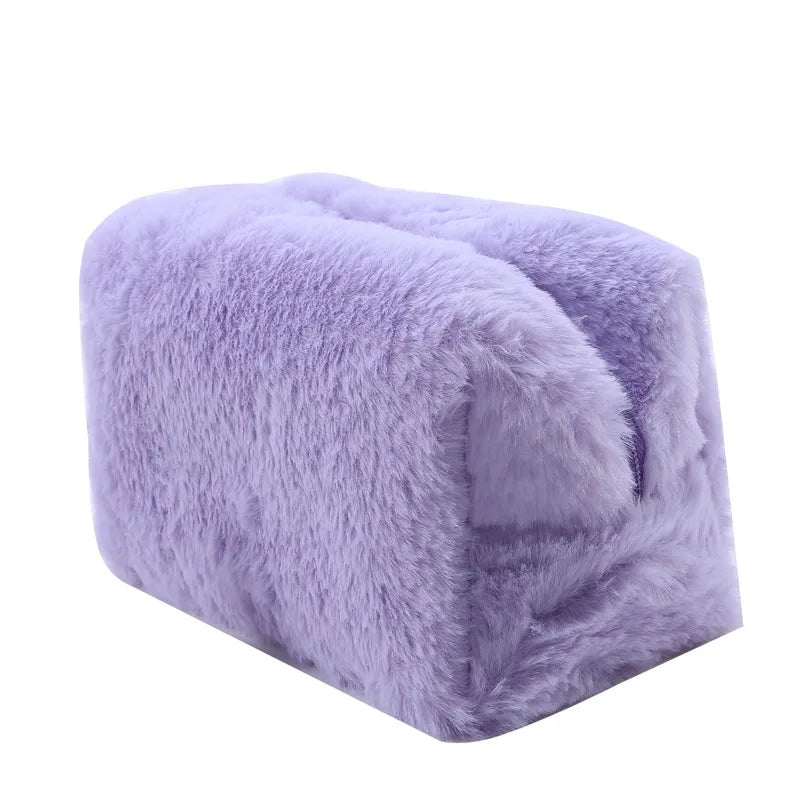Fur Makeup Bags for Women Soft Travel Cosmetic Bag Organizer Case Young Lady Girls Make up Case Necessaries 1 Pc Solid Handbags