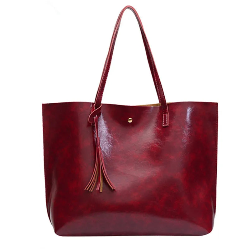 High Quality Women Messenger Bags Leather Casual Tassel Handbags Female Designer Bag Vintage Big Size Tote Shoulder Bag Bolsos