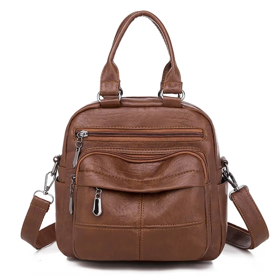 Many Pocket Vintage Women Backpacks PU Leather Backpack Shoulder Bags for Women Female Back Pack Rucksack Feminine Mochilas