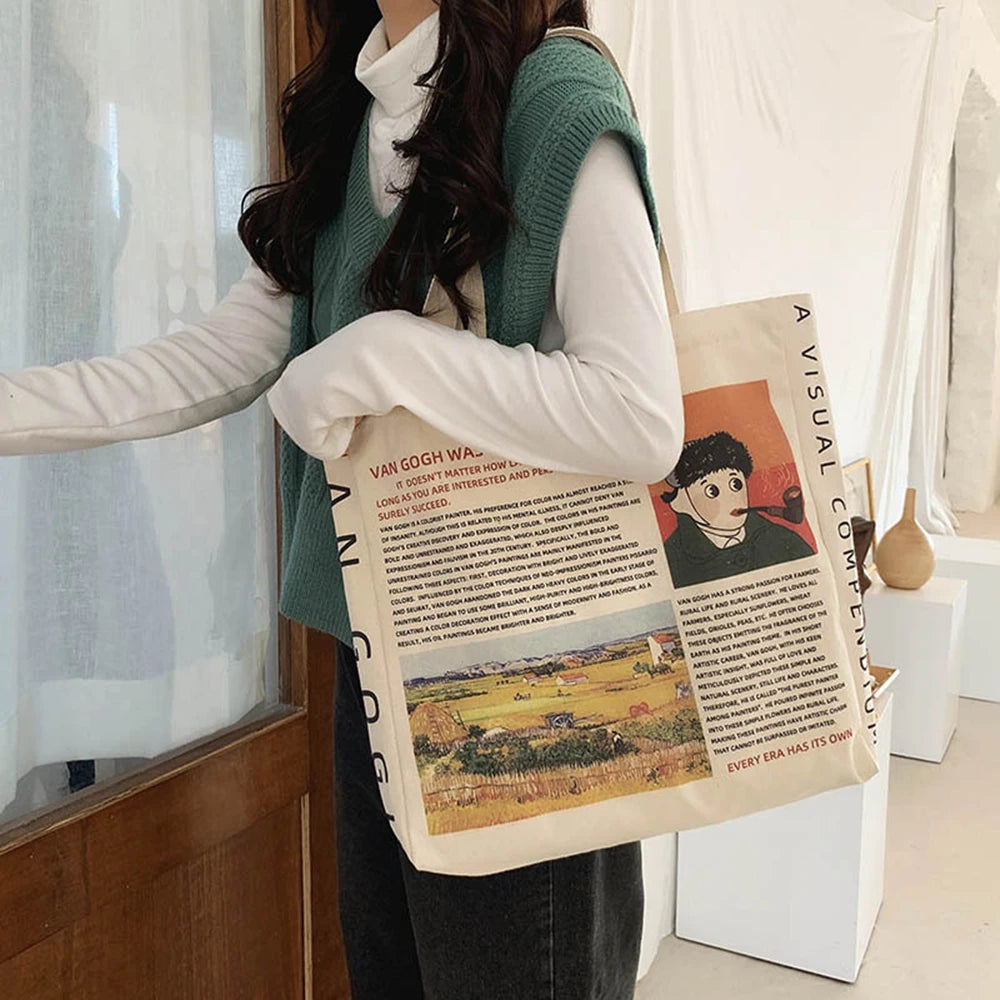 Women'S Canvas Shoulder Bag Alice in Wonderland Shopping Bags Students Book Bag Cotton Cloth Handbags Tote Bags for Girls Bolsos
