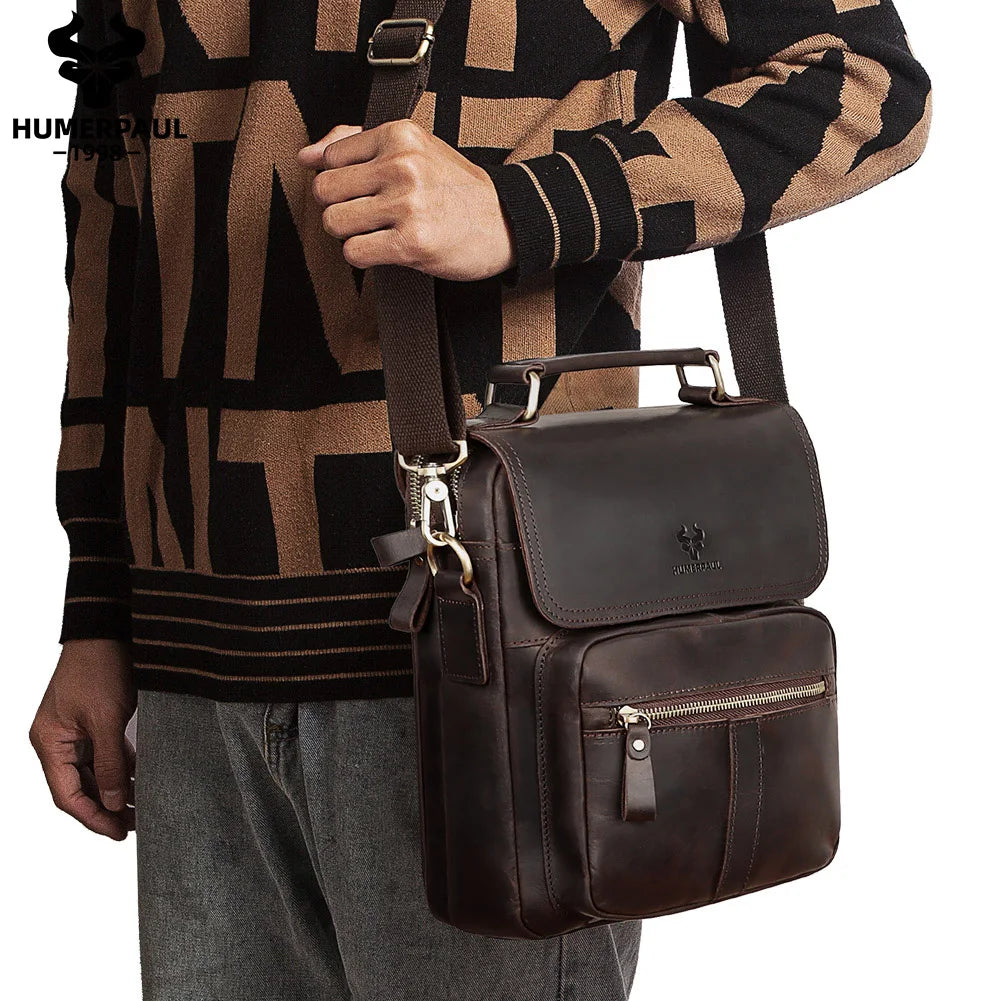 Crazy Horse Leather Men'S Shoulder Bag Vintage Messenger Bags Bolsos Male Crossbody Bags Man'S Quality Handbag Sling Bag Travel