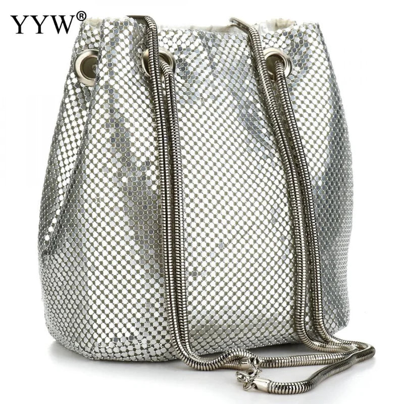 Fashion Women Bucket Shoulder Bag with Sequin Crossbody Bag Evening Party Sliver Gold Purse Girl Handbags Female Clutches Bolsos