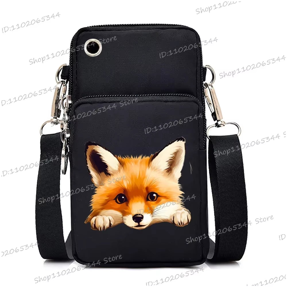Watercolor Animal Women Mini Mobile Phone Bag Cute Fox Lion Panda Cartoon Series Teen Shoulder Bag Women Small Crossbody Bags