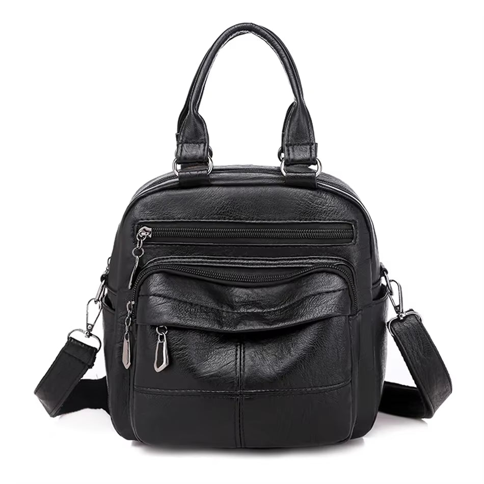 Many Pocket Vintage Women Backpacks PU Leather Backpack Shoulder Bags for Women Female Back Pack Rucksack Feminine Mochilas