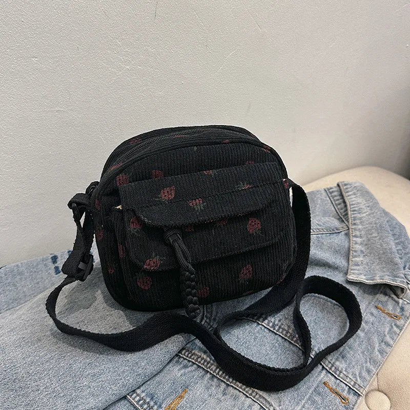 Strawberry Shoulder Bag Corduroy Crossbody Bags Trendy Handbags Messenger Designer Luxury Bag for Women Travel Bolsos De Mujer