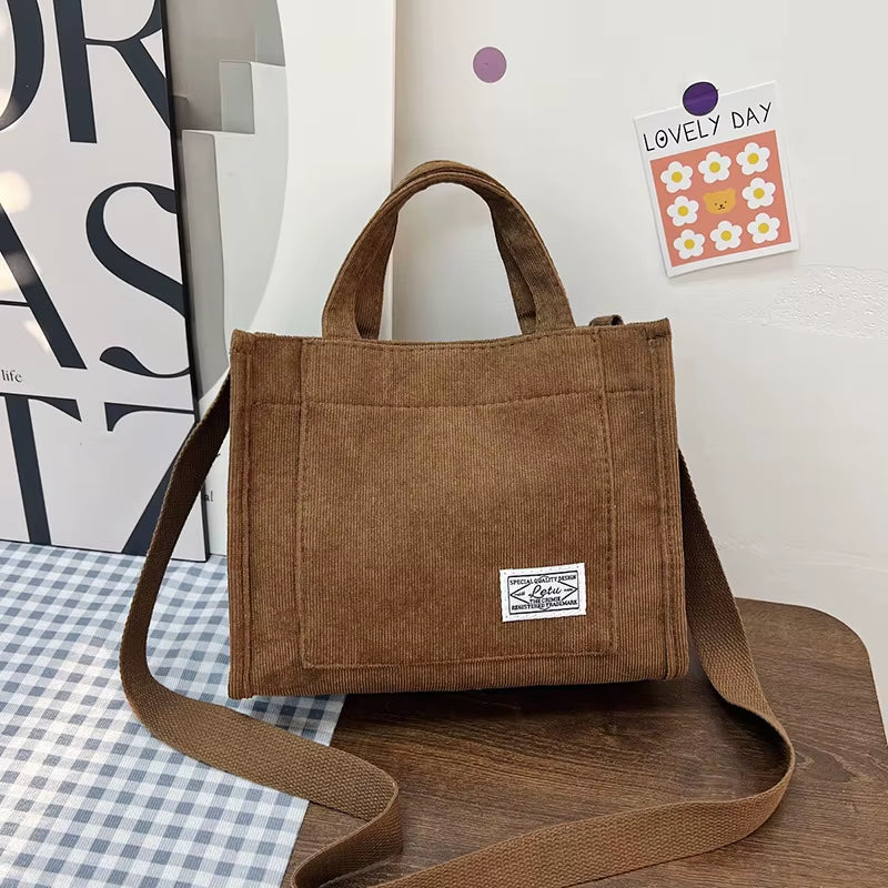 Corduroy Crossbody Tote Bag, Women'S Square Crossbody Bag, Casual Tote Bag, Shoulder Bag, Travel Organiser Bag