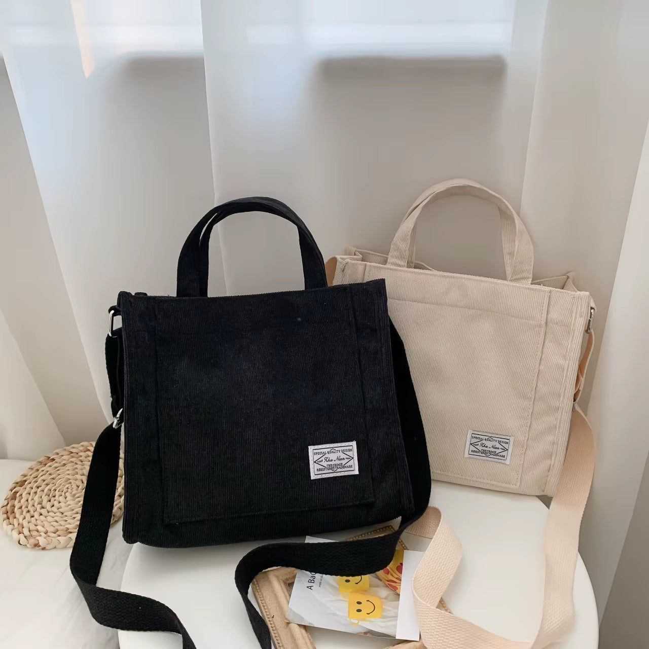 Corduroy Crossbody Tote Bag, Women'S Square Crossbody Bag, Casual Tote Bag, Shoulder Bag, Travel Organiser Bag