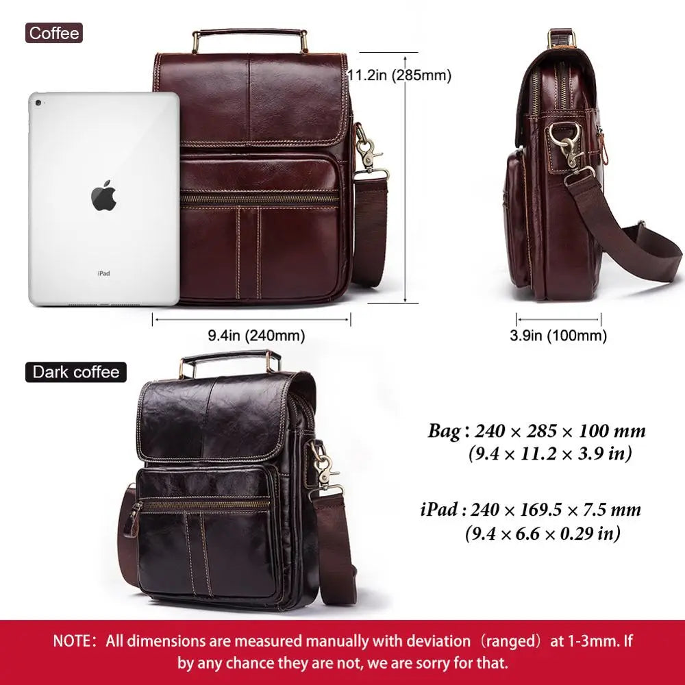 Genuine Leather Casual Shoulder Bag Men Crossbody Messenger Bags Top Quality Vintage Men'S Handbag Bolsos Male For7.9" Ipad