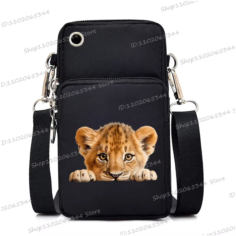 Watercolor Animal Women Mini Mobile Phone Bag Cute Fox Lion Panda Cartoon Series Teen Shoulder Bag Women Small Crossbody Bags