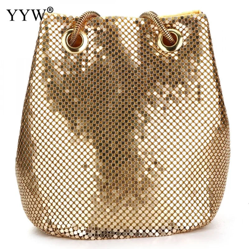 Fashion Women Bucket Shoulder Bag with Sequin Crossbody Bag Evening Party Sliver Gold Purse Girl Handbags Female Clutches Bolsos