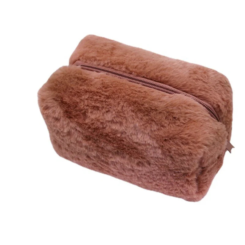 Fur Makeup Bags for Women Soft Travel Cosmetic Bag Organizer Case Young Lady Girls Make up Case Necessaries 1 Pc Solid Handbags