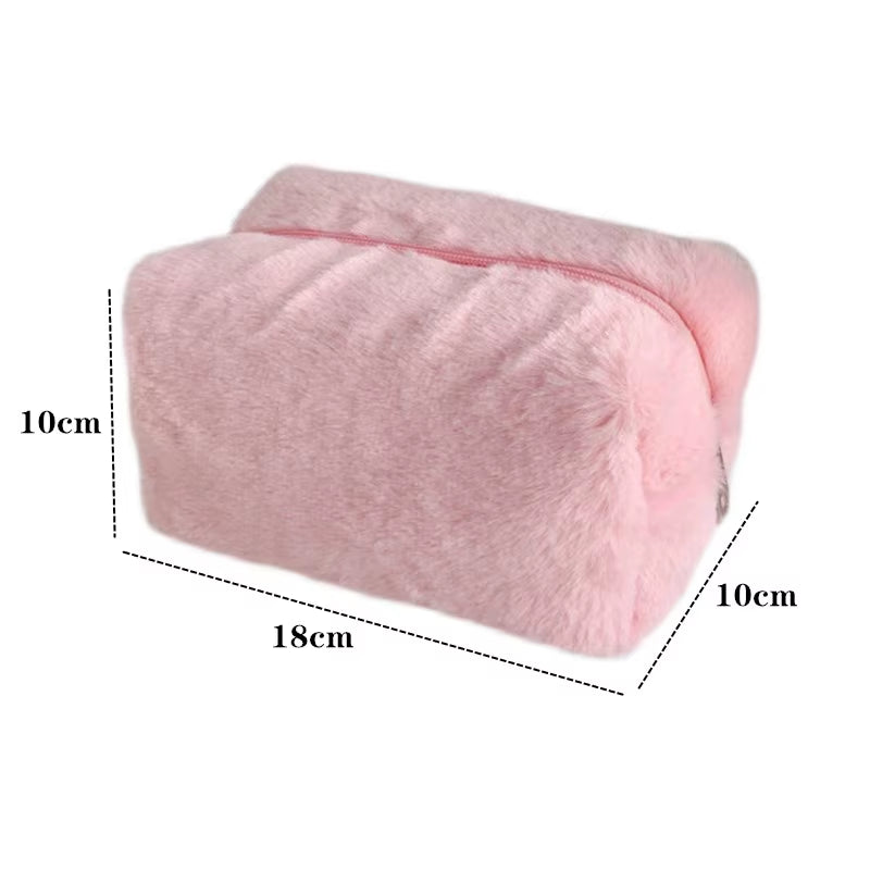 Fur Makeup Bags for Women Soft Travel Cosmetic Bag Organizer Case Young Lady Girls Make up Case Necessaries 1 Pc Solid Handbags