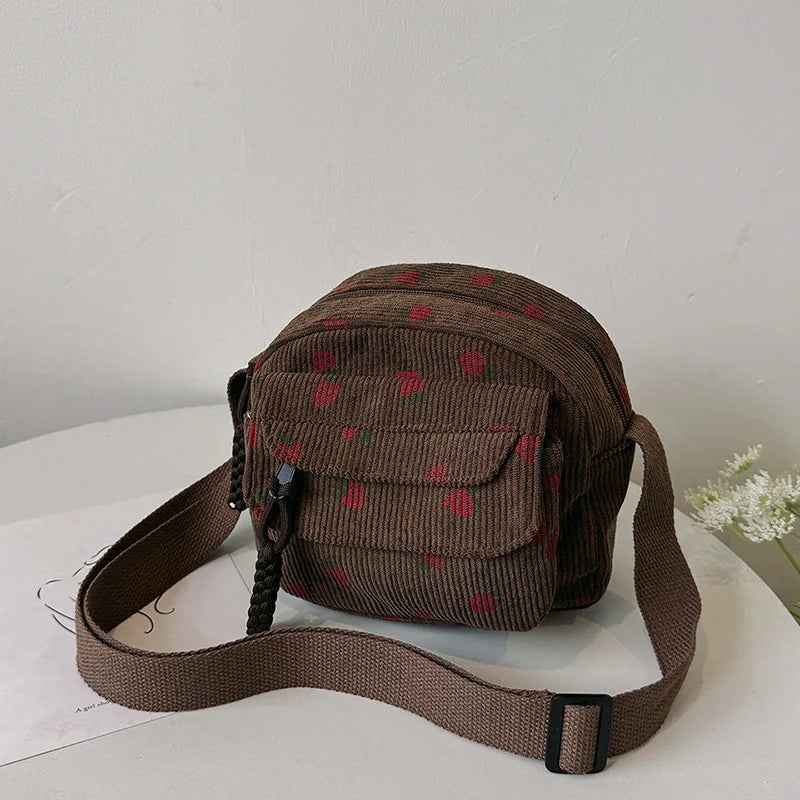 Strawberry Shoulder Bag Corduroy Crossbody Bags Trendy Handbags Messenger Designer Luxury Bag for Women Travel Bolsos De Mujer