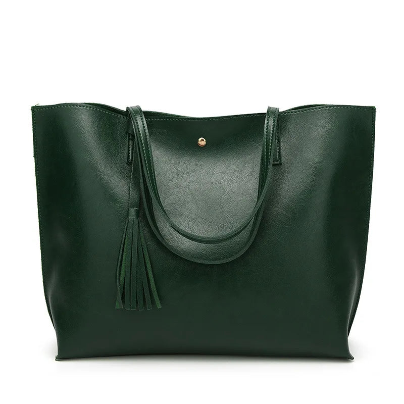 High Quality Women Messenger Bags Leather Casual Tassel Handbags Female Designer Bag Vintage Big Size Tote Shoulder Bag Bolsos