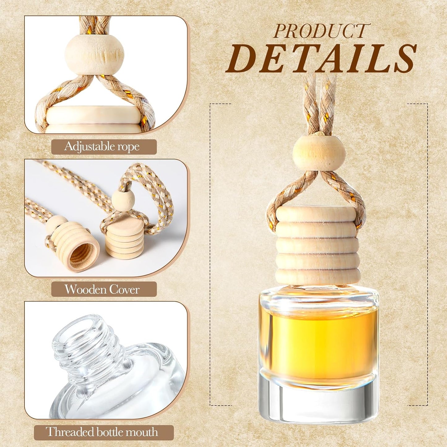 200 Pcs Hanging Car Diffuser Bottles Bulk, Empty Clear Glass Air Freshener Bottles with Wooden Cap for Perfume Essential Oils Fragrance Aromatherapy Ornament(Cylinder)