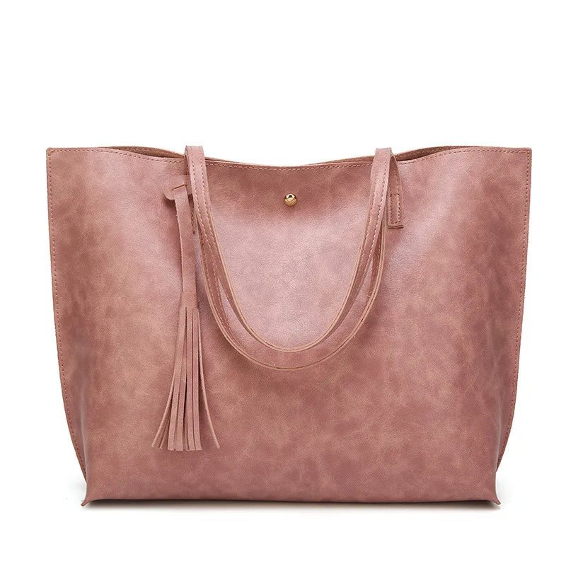 High Quality Women Messenger Bags Leather Casual Tassel Handbags Female Designer Bag Vintage Big Size Tote Shoulder Bag Bolsos