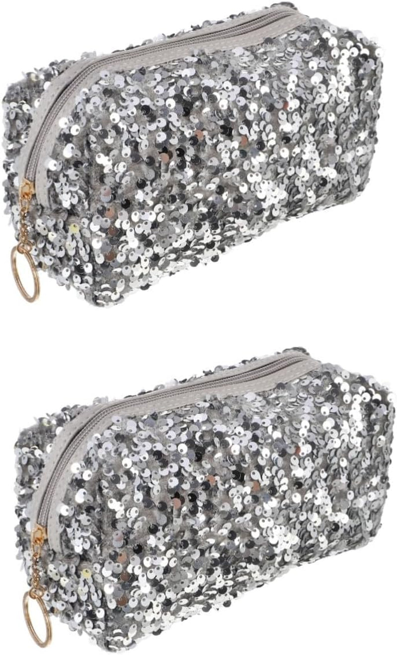 2 Pcs Bling Cosmetic Bag Zipper Sequin Makeup Bag for Travel Large Cosmetic Storage Bag for Women