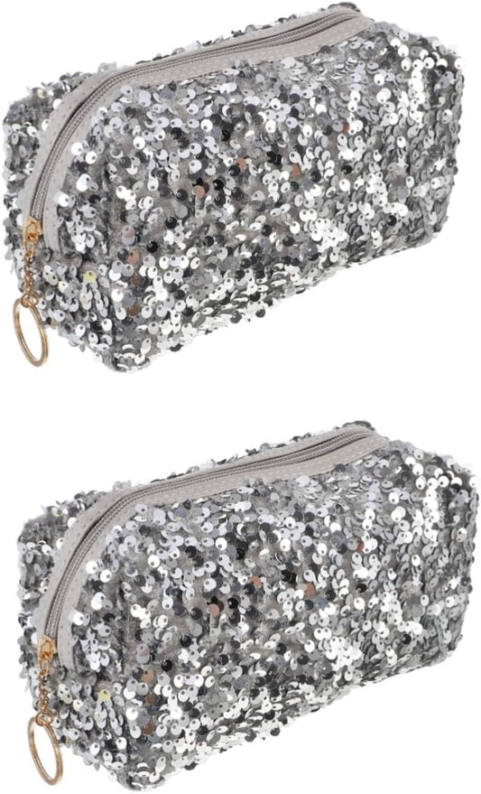2 Pcs Bling Cosmetic Bag Zipper Sequin Makeup Bag for Travel Large Cosmetic Storage Bag for Women