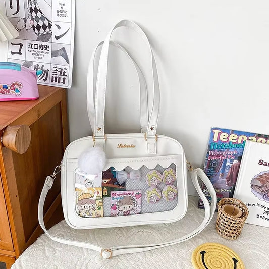 Japanese Kawaii Shoulder Bag for Women PU Leather Itabag Transparent Bag JK Tote Bag Handbags Preppy Bag Ita Bag Crossbody Bag