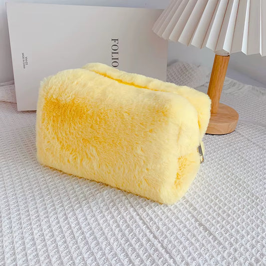 Fur Makeup Bags for Women Soft Travel Cosmetic Bag Organizer Case Young Lady Girls Make up Case Necessaries 1 Pc Solid Handbags