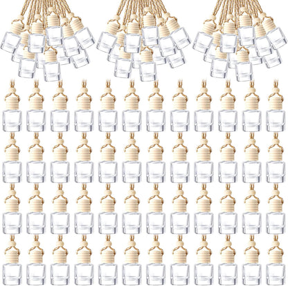200 Pcs Hanging Car Diffuser Bottles Bulk, Empty Clear Glass Air Freshener Bottles with Wooden Cap for Perfume Essential Oils Fragrance Aromatherapy Ornament(Cylinder)