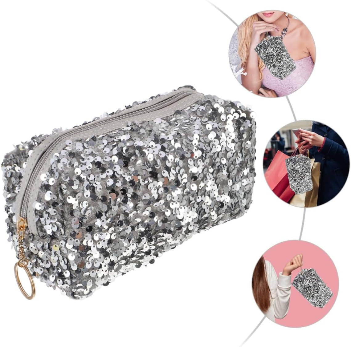 2 Pcs Bling Cosmetic Bag Zipper Sequin Makeup Bag for Travel Large Cosmetic Storage Bag for Women