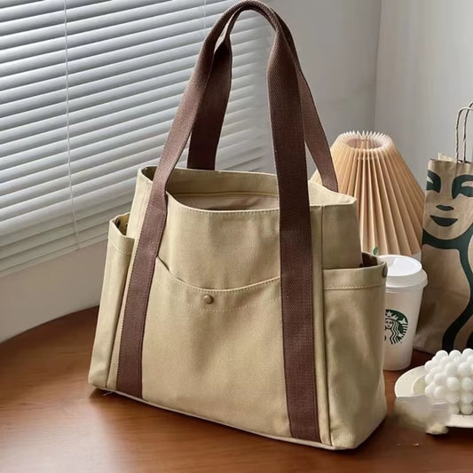 Large Capacity Canvas Tote Bags for Work Commuting Carrying Handbag College Style Student Outfit Book Shoulder Bag Women Bags