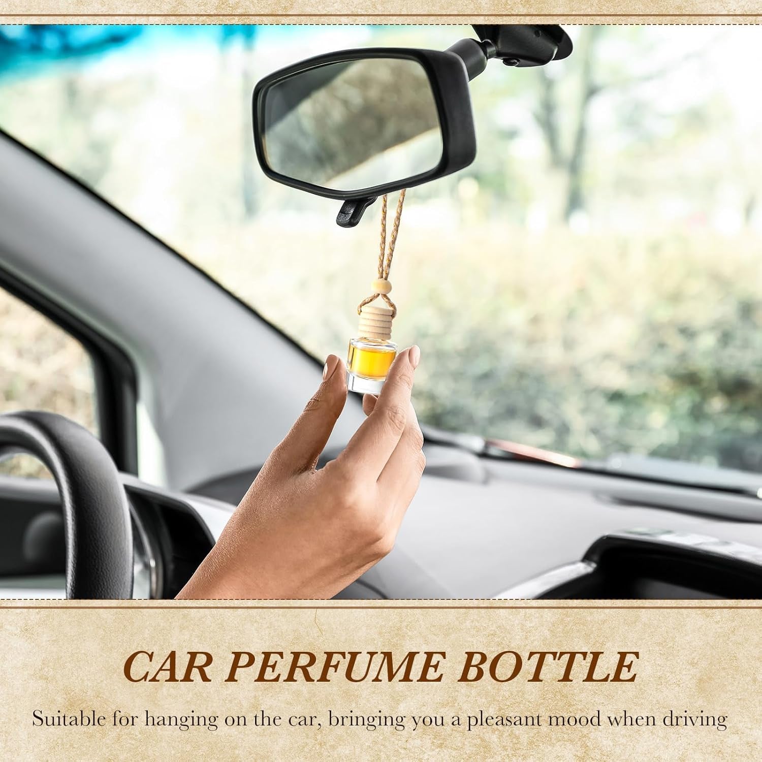 200 Pcs Hanging Car Diffuser Bottles Bulk, Empty Clear Glass Air Freshener Bottles with Wooden Cap for Perfume Essential Oils Fragrance Aromatherapy Ornament(Cylinder)
