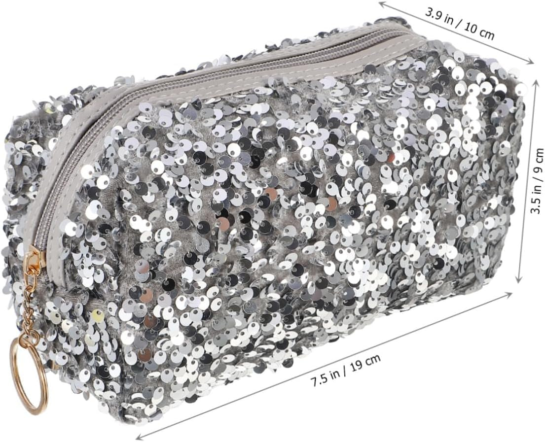 2 Pcs Bling Cosmetic Bag Zipper Sequin Makeup Bag for Travel Large Cosmetic Storage Bag for Women