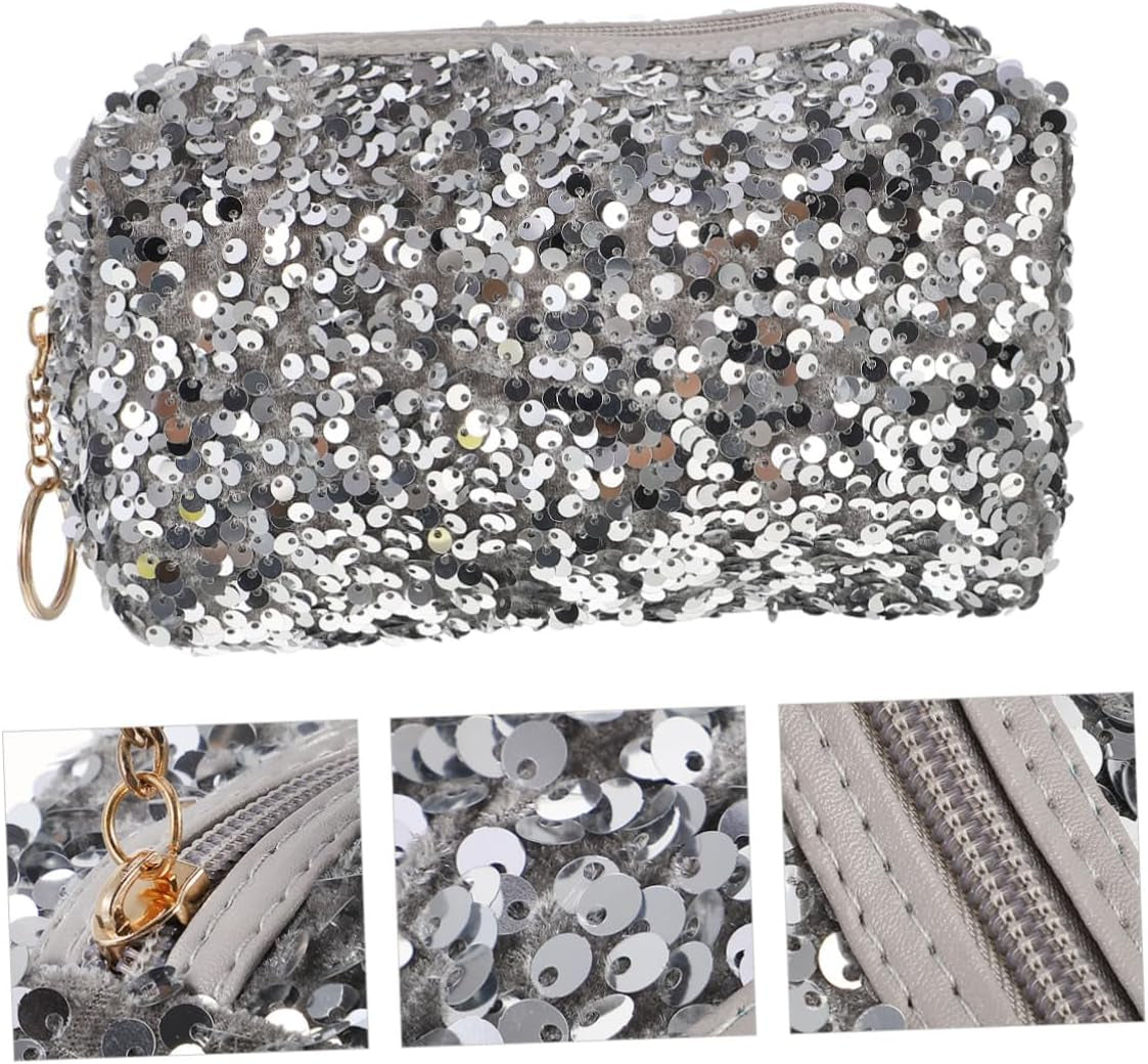 2 Pcs Bling Cosmetic Bag Zipper Sequin Makeup Bag for Travel Large Cosmetic Storage Bag for Women