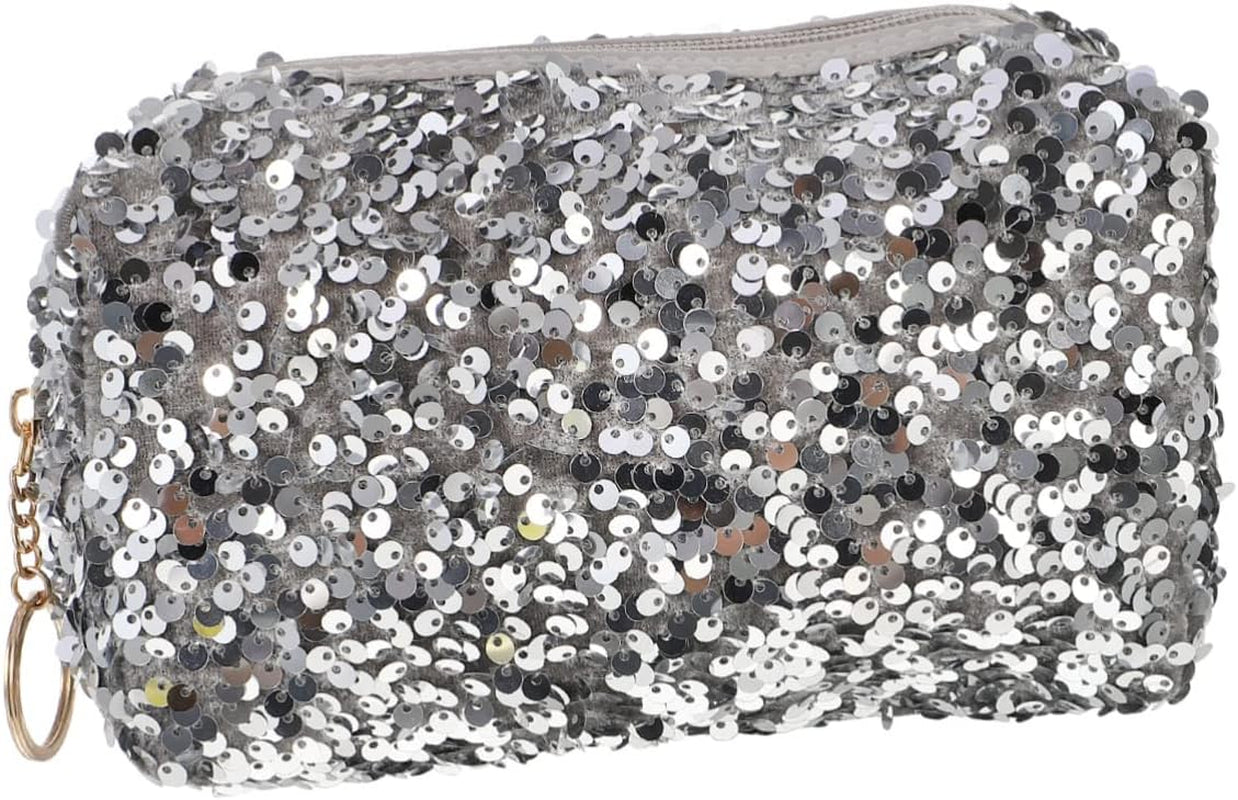 2 Pcs Bling Cosmetic Bag Zipper Sequin Makeup Bag for Travel Large Cosmetic Storage Bag for Women