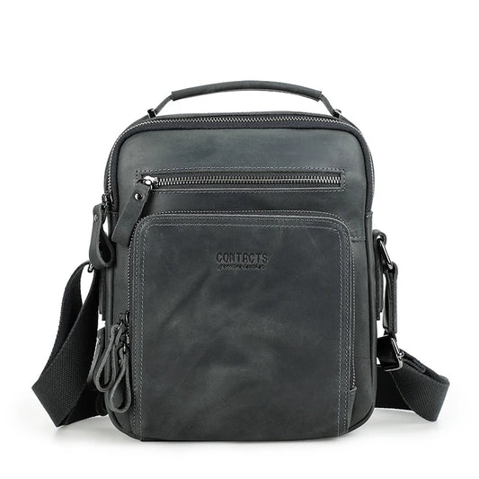 CONTACT'S Crazy Horse Leather Men'S Shoulder Bag Vintage Messenger Bags Men Bolsos Male Crossbody Bags Man'S Handbag Sling Bag